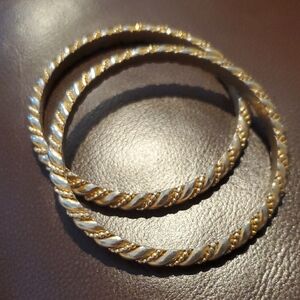 Gold and White Twisted Hoop Earrings - Women Jewelry